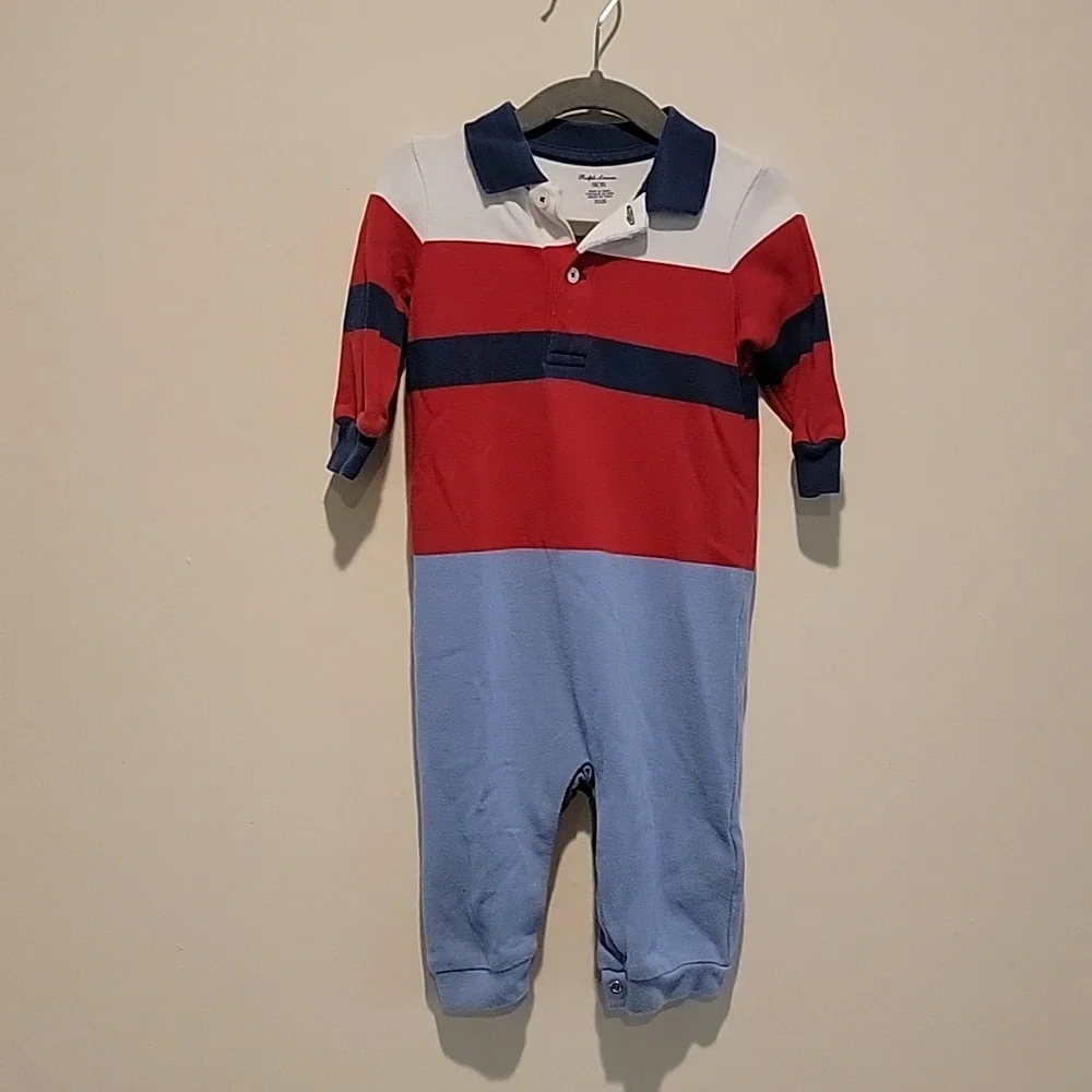 Polo Ralph Lauren white red and blue stripe hoodie 9 months 9 mos baby boy